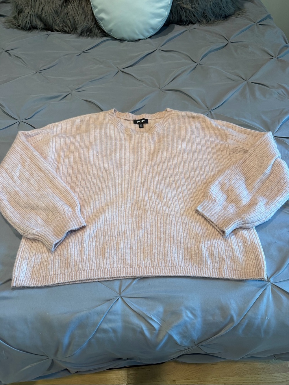 DKNY Blush Pink Ribbed Crewneck Sweater